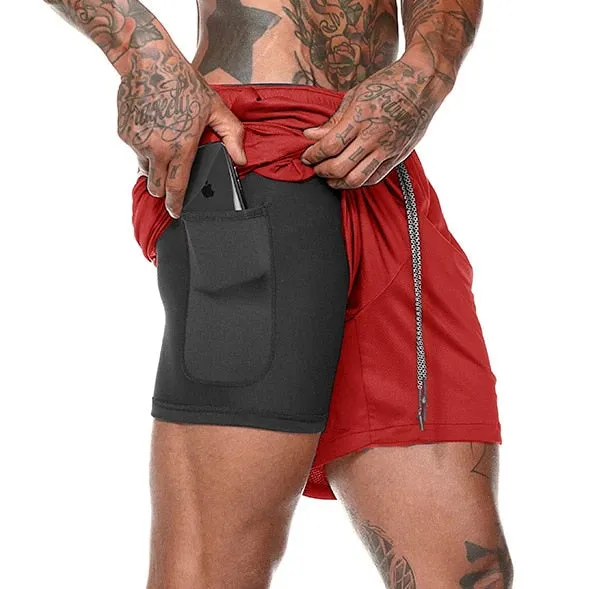 2023 Sport Shorts Men Sportswear Double-deck Running Shorts 2 In 1 Beach Bottoms