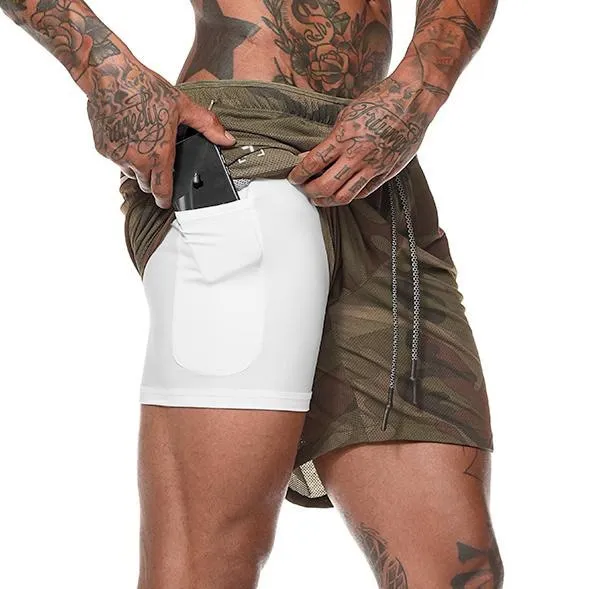 2023 Sport Shorts Men Sportswear Double-deck Running Shorts 2 In 1 Beach Bottoms