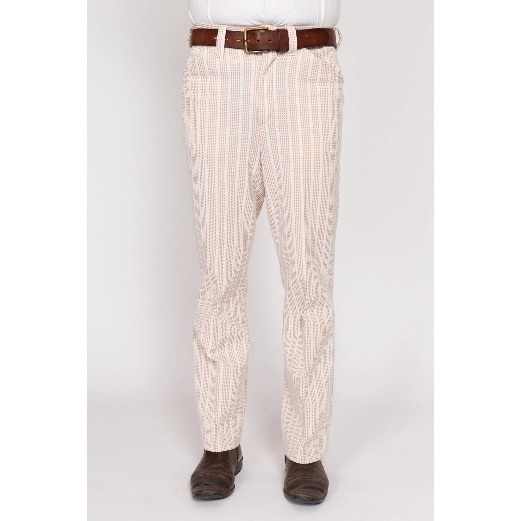 30x31 70s White & Tan Striped Trousers, Deadstock