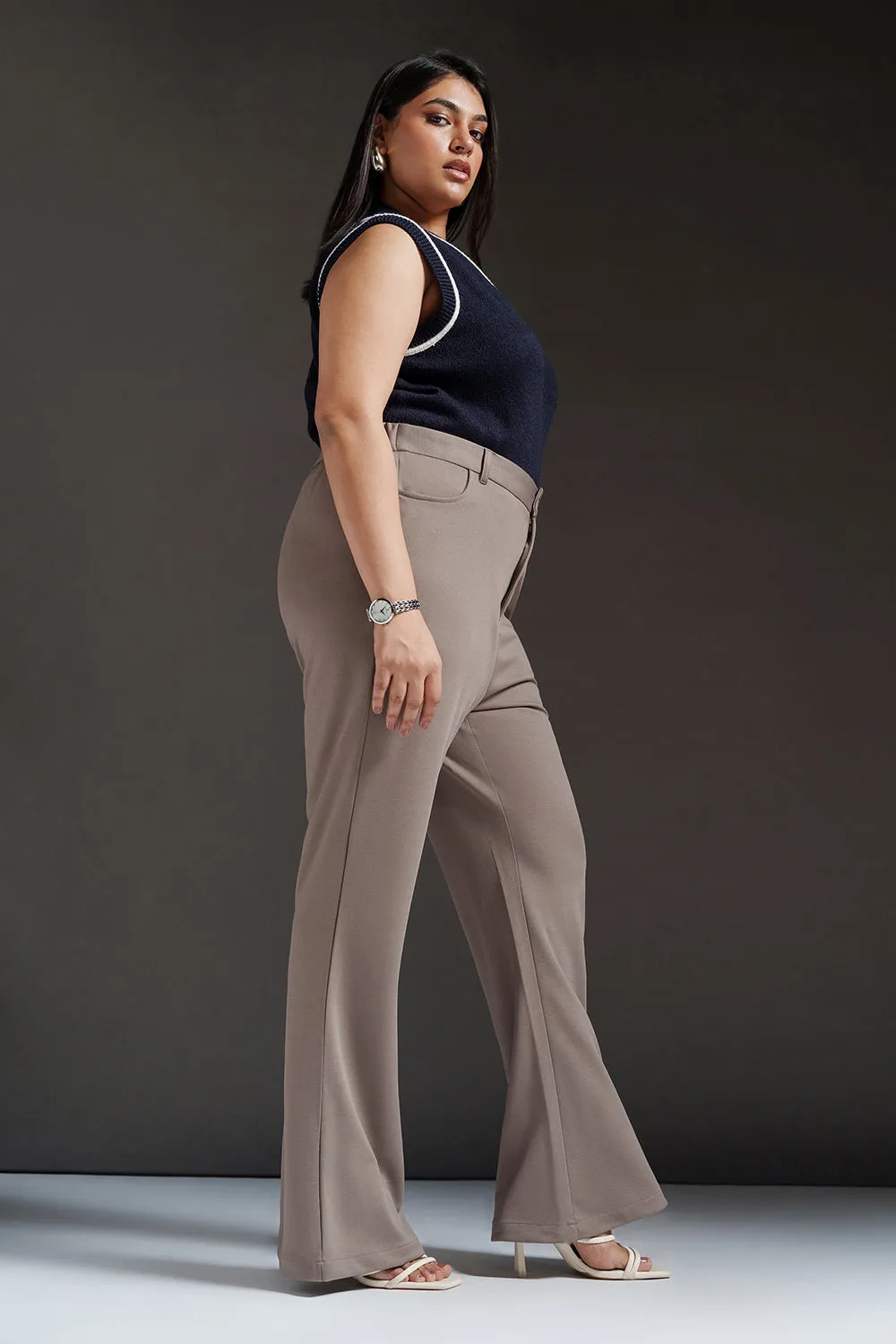 Ashen Grey Curve Bootcut Korean Pants