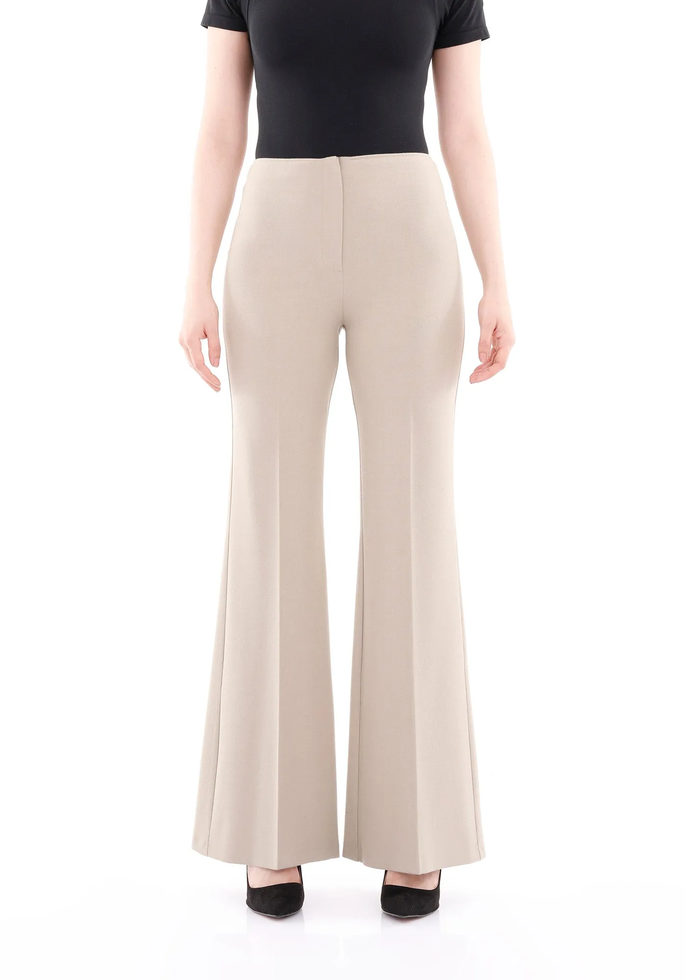 Beige Bootcut Pants - High Waisted Flare Trousers - G-Line