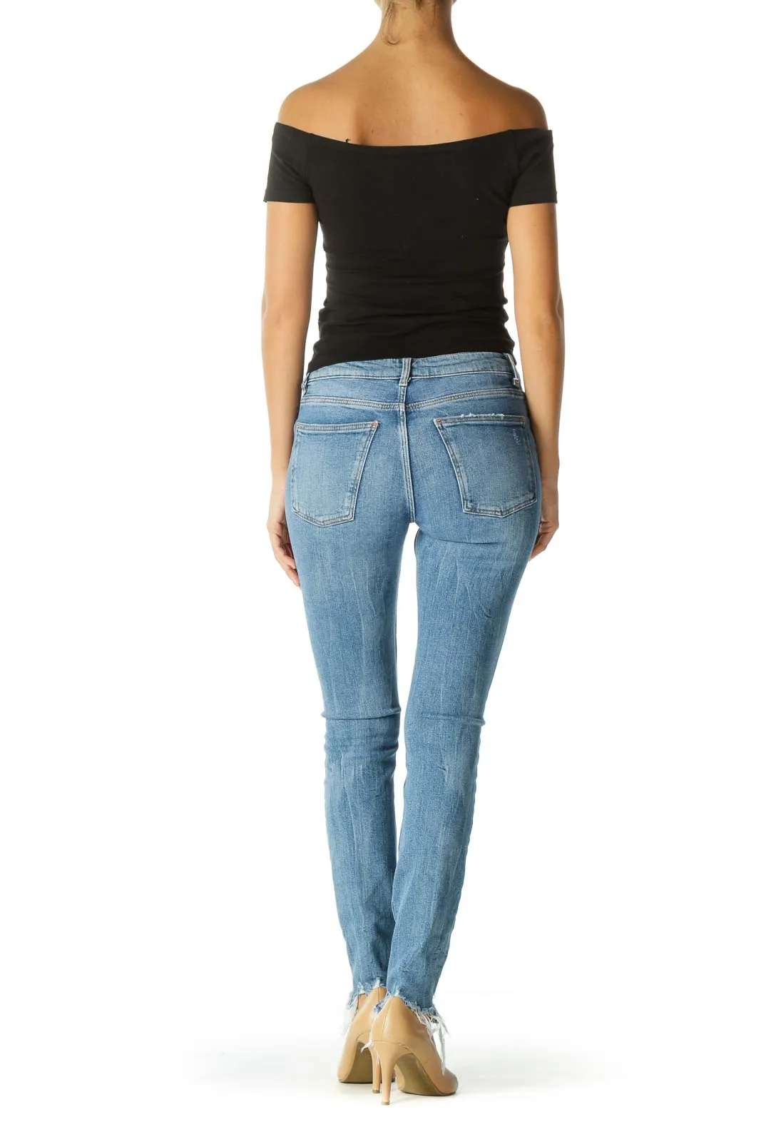 Blue Frayed Skinny Jeans