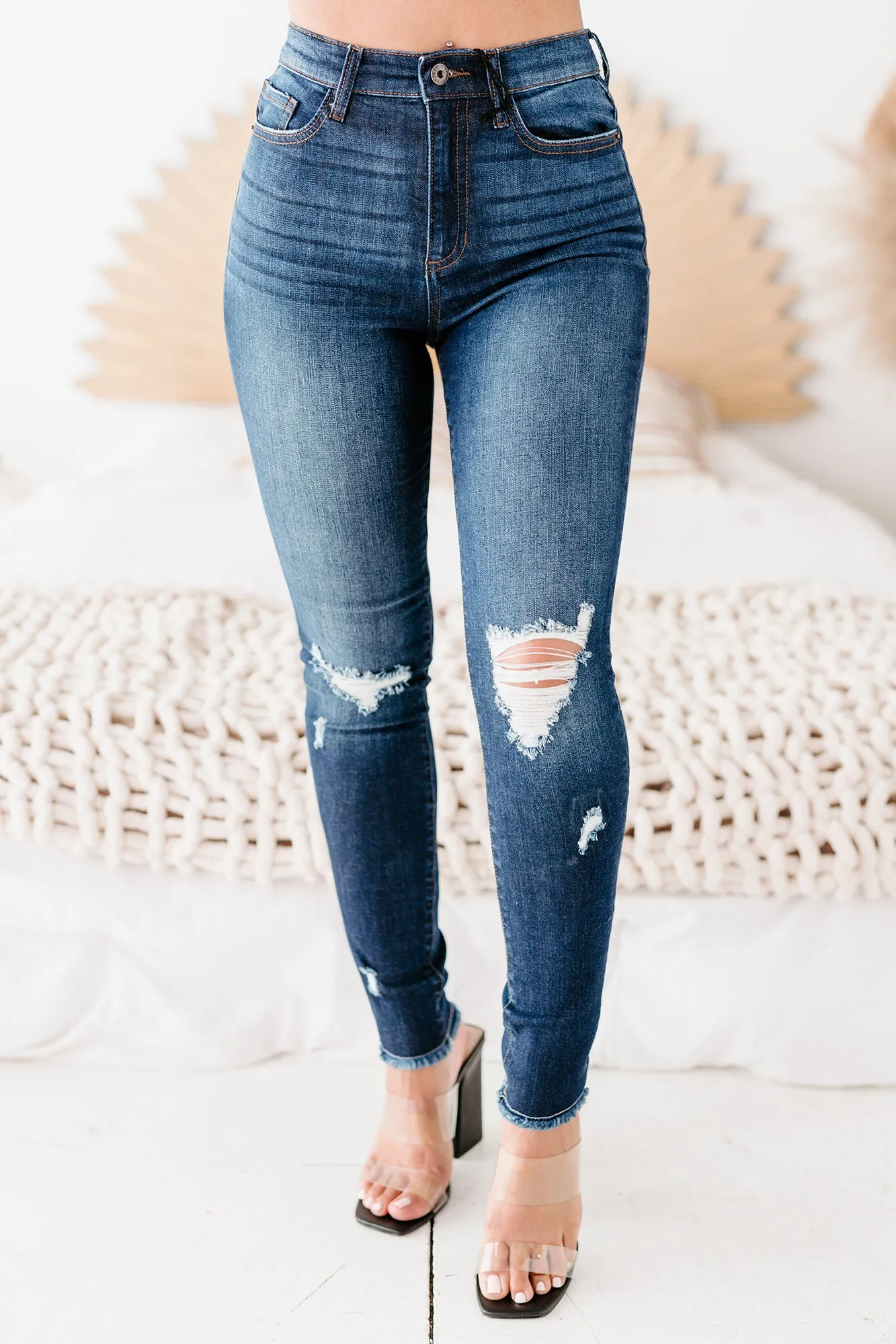 Buffy Sneak Peek High-Rise Distressed Skinny Jeans (Dark)