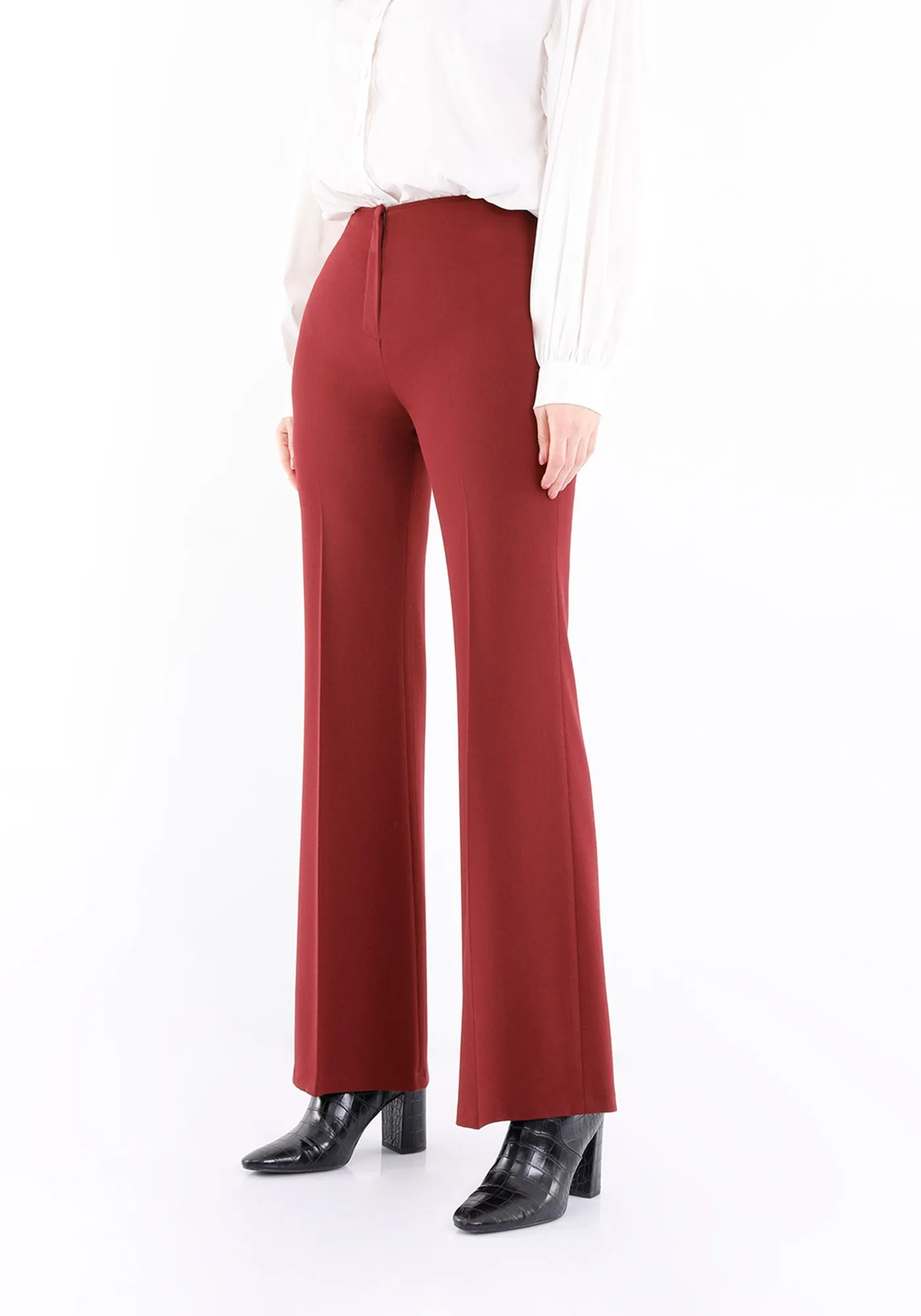 Burgundy Bootcut Pants - High Waisted Flare Trousers