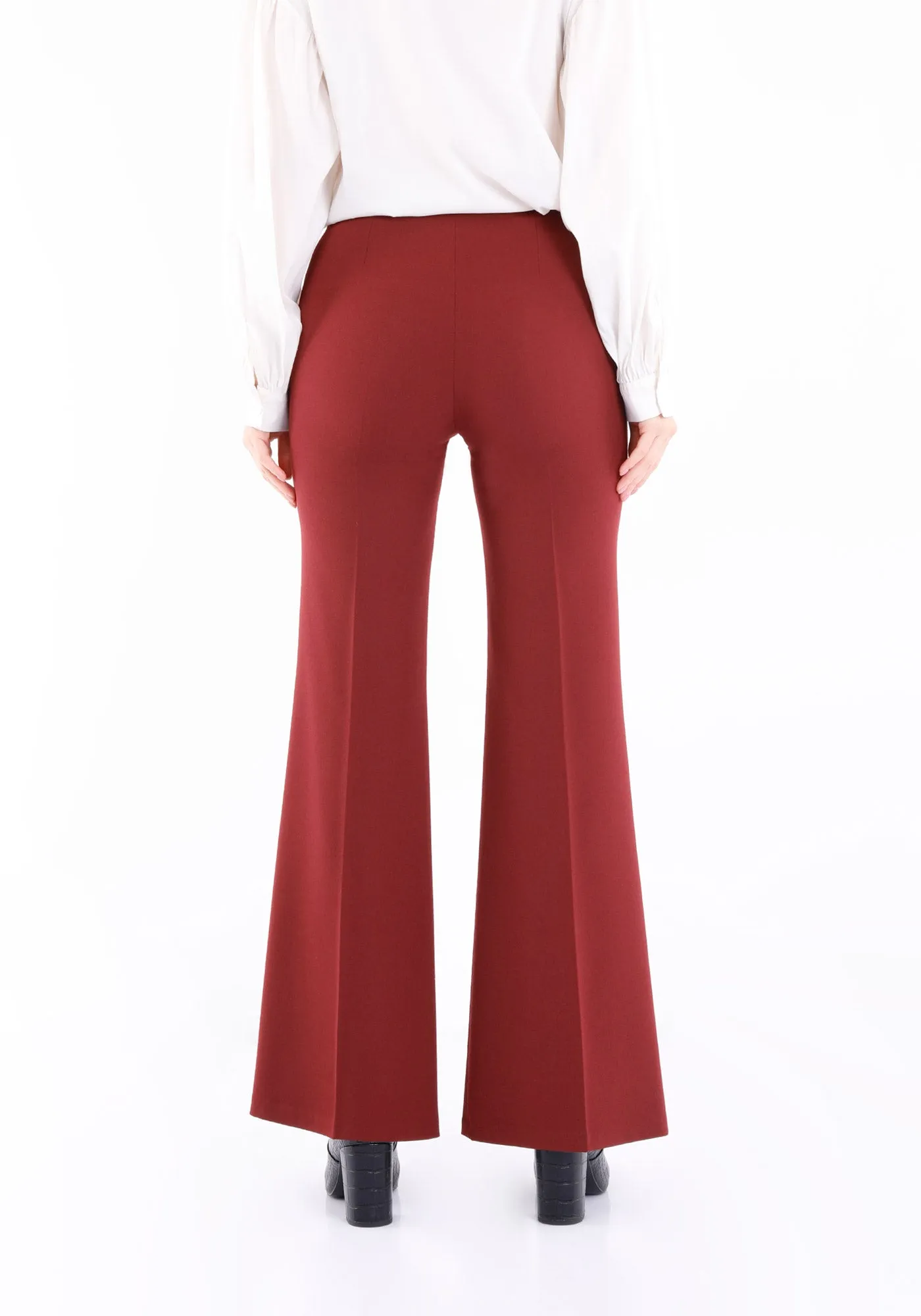 Burgundy Bootcut Pants - High Waisted Flare Trousers