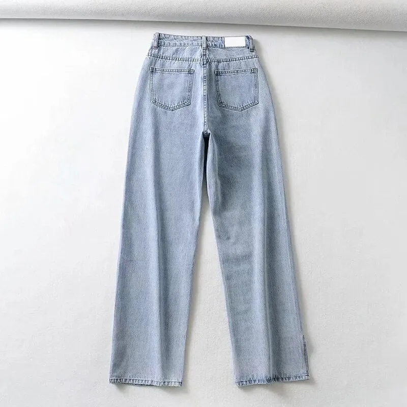 Classic Straight Wide Leg Denim Pants for Women