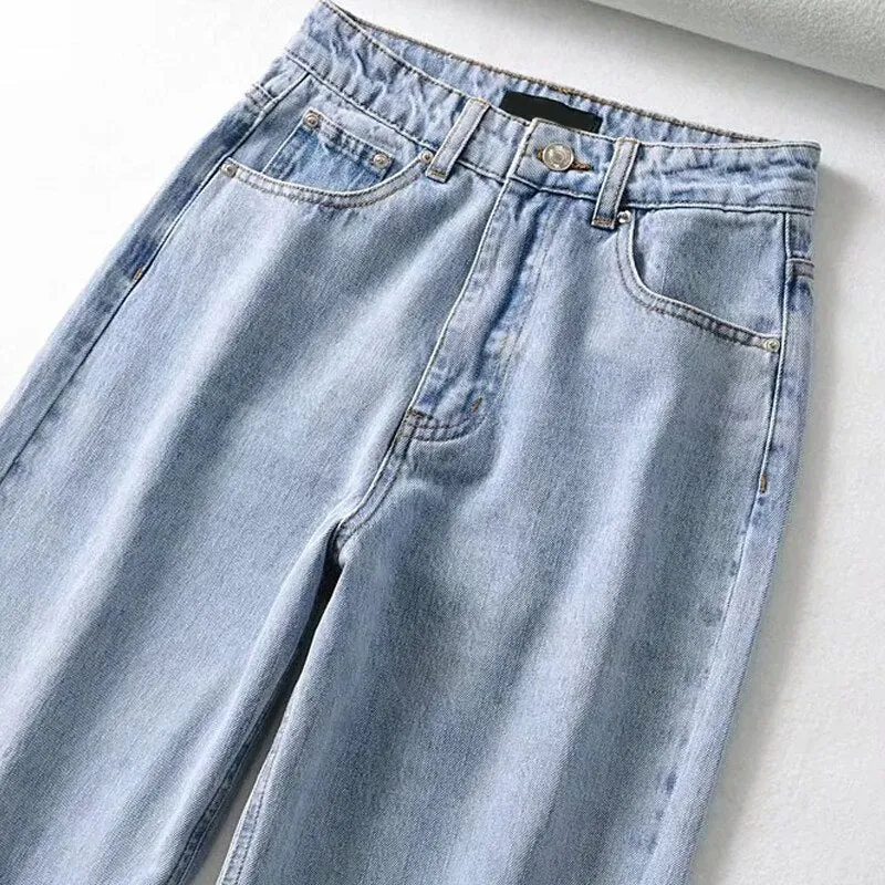 Classic Straight Wide Leg Denim Pants for Women