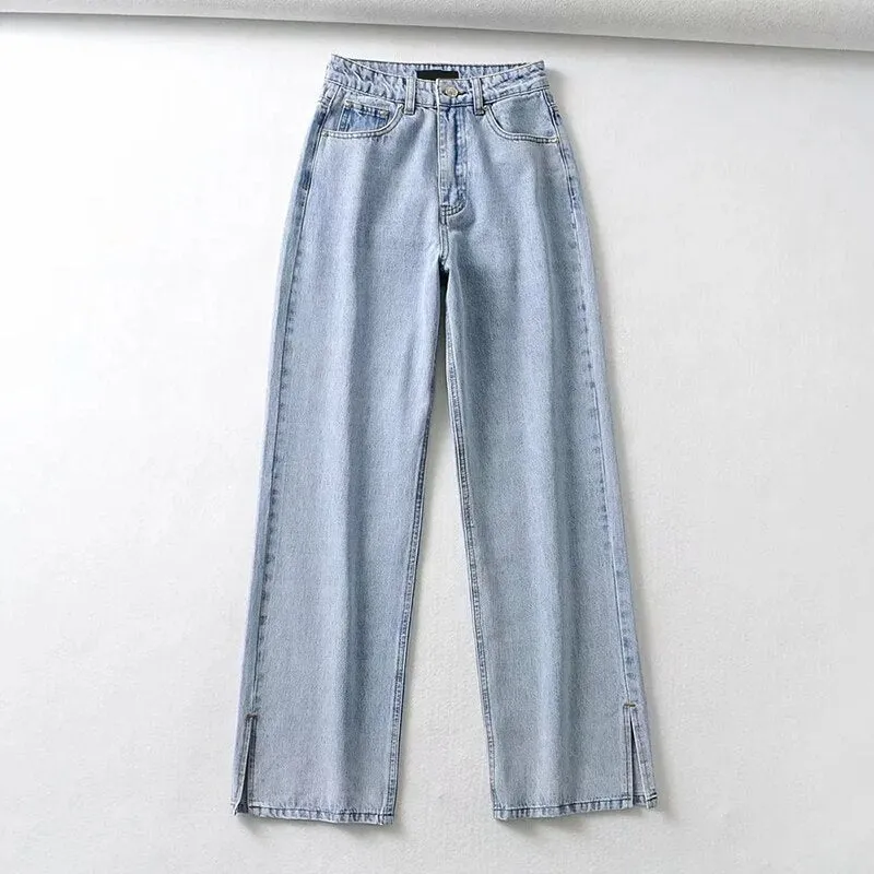 Classic Straight Wide Leg Denim Pants for Women