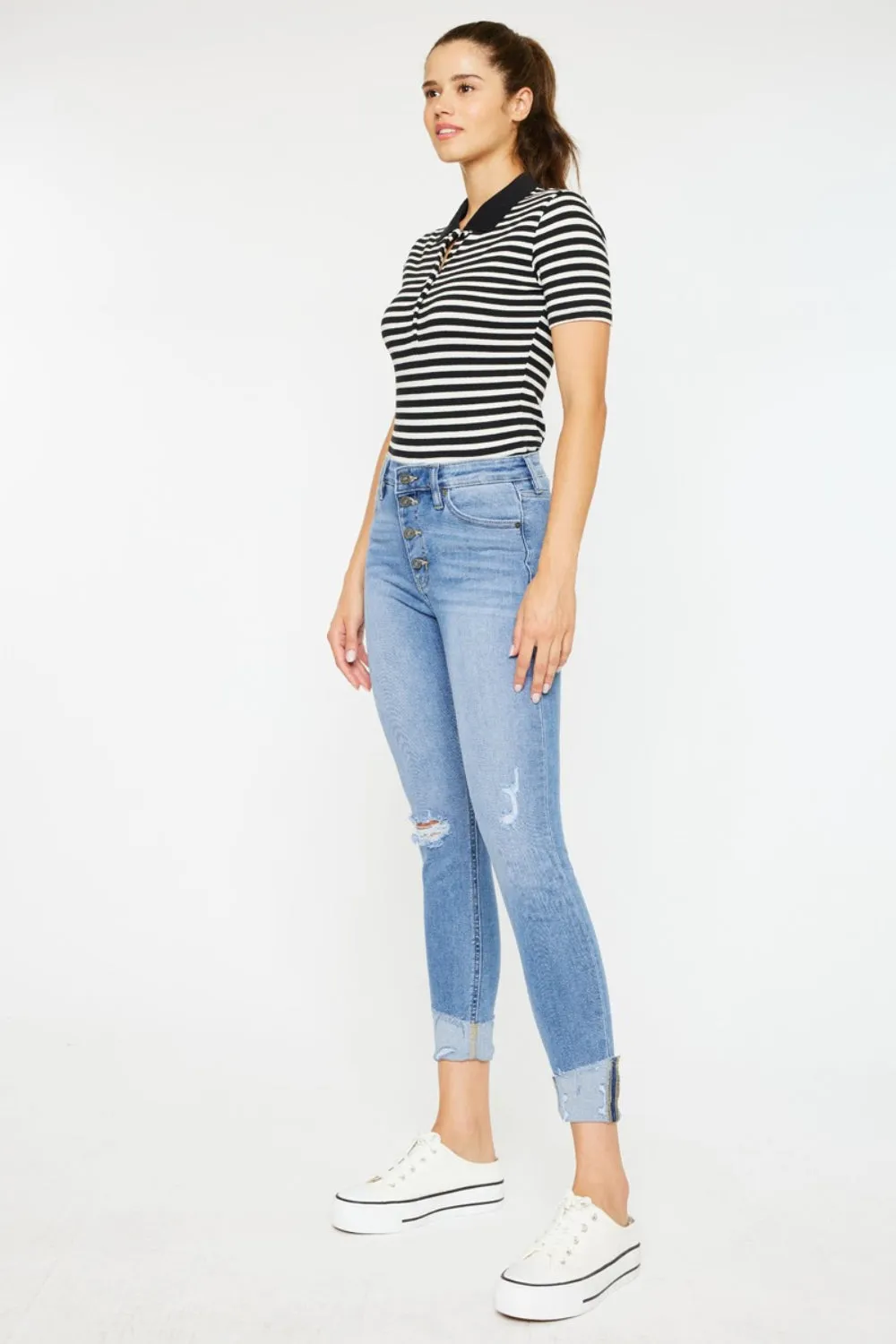 Distressed Cat's Whiskers Button Fly Jeans