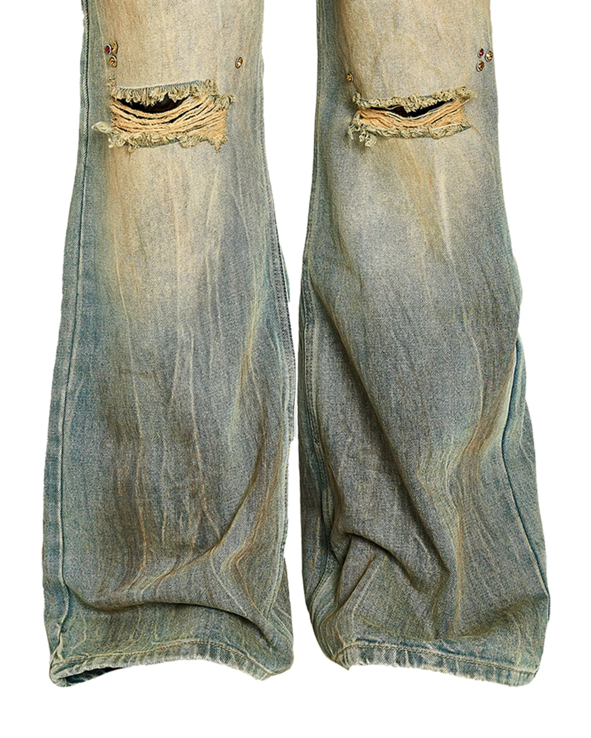 Distressed Drawstring Flare Jeans