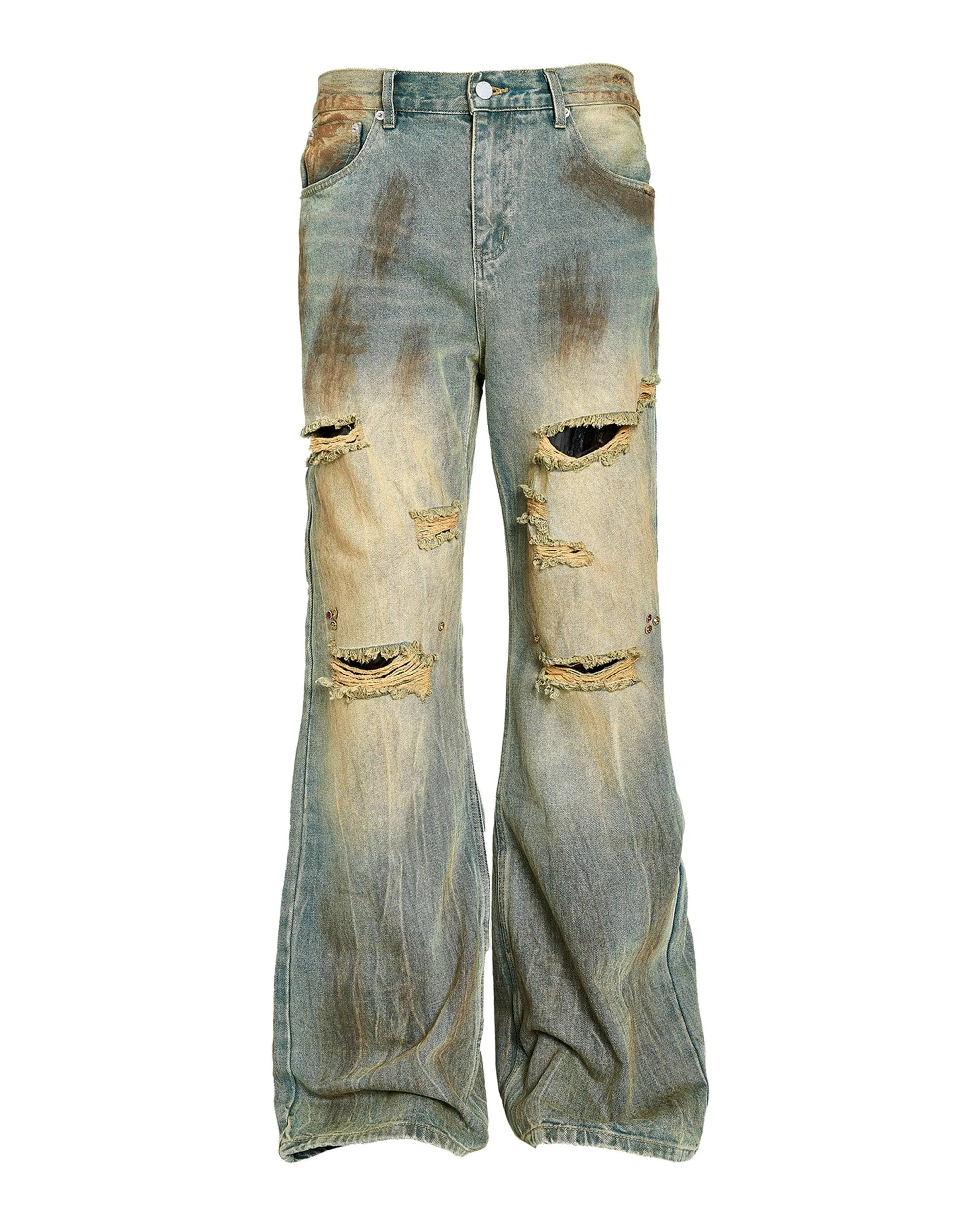 Distressed Drawstring Flare Jeans