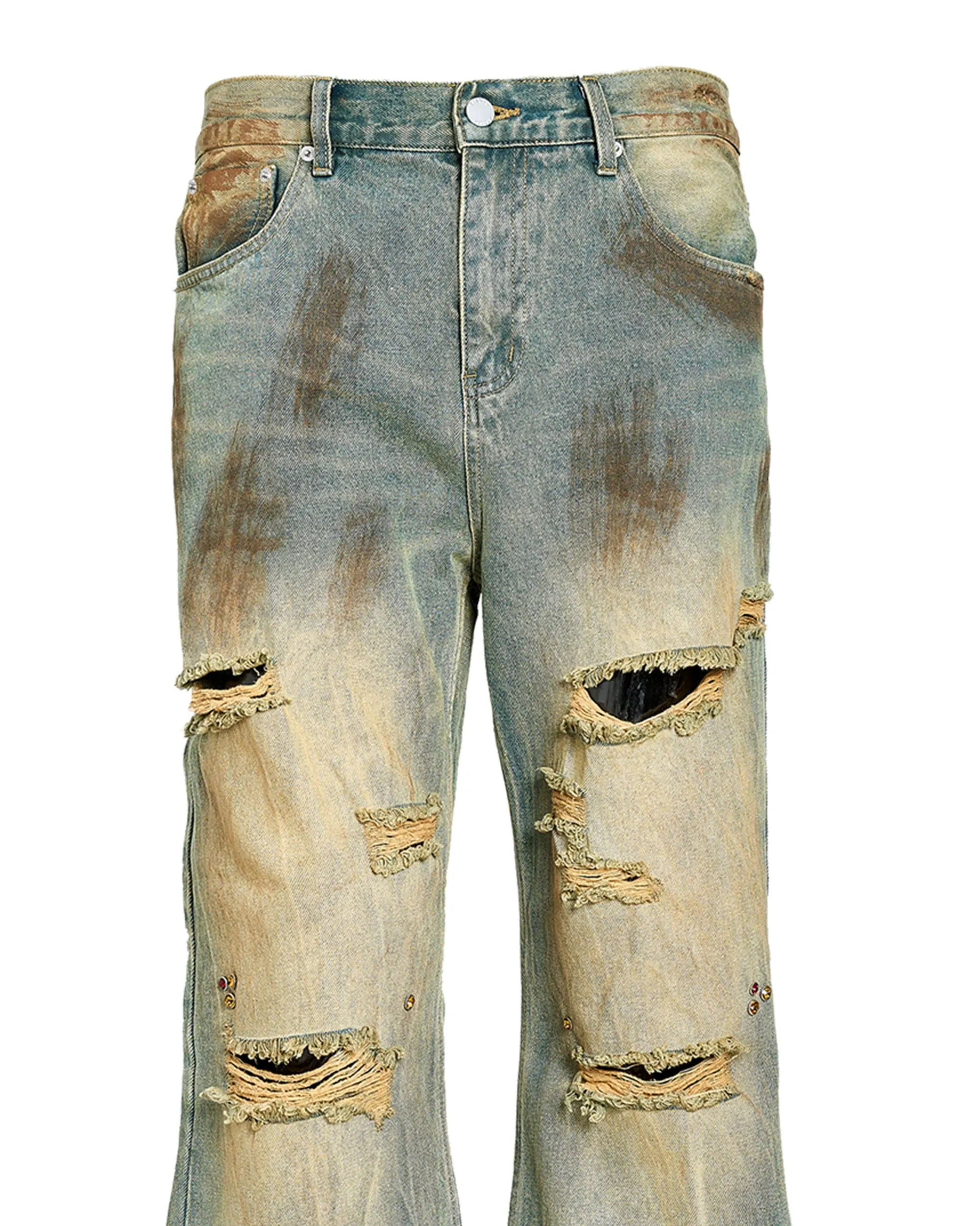 Distressed Drawstring Flare Jeans