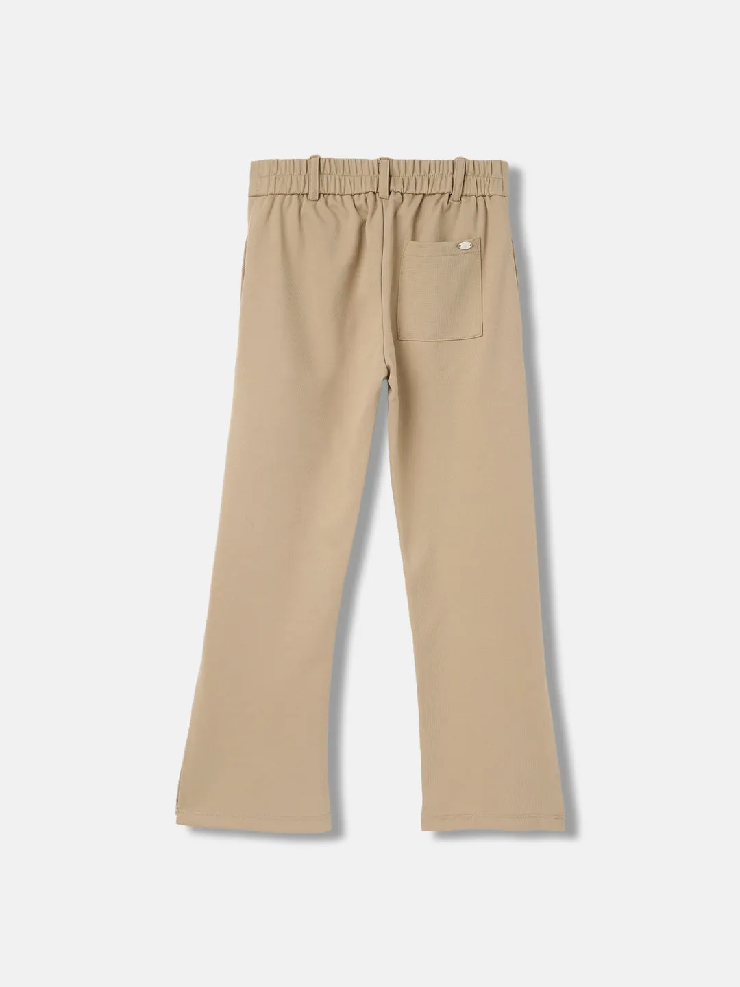 Elle Girls Beige Solid Bootcut Mid-Rise Trouser