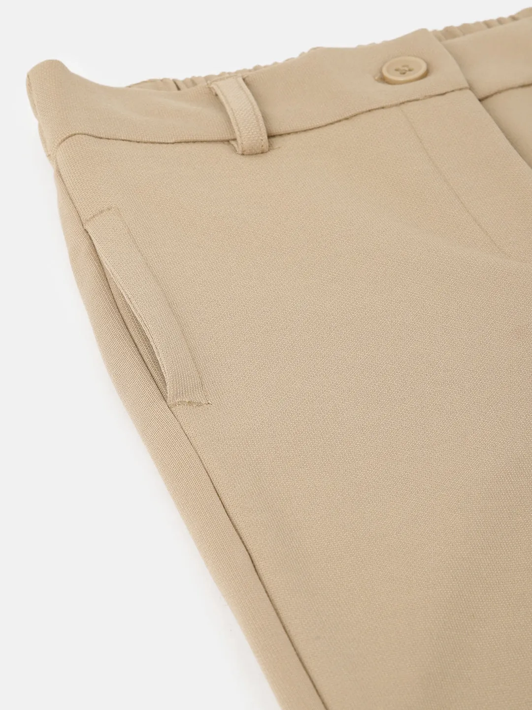 Elle Girls Beige Solid Bootcut Mid-Rise Trouser