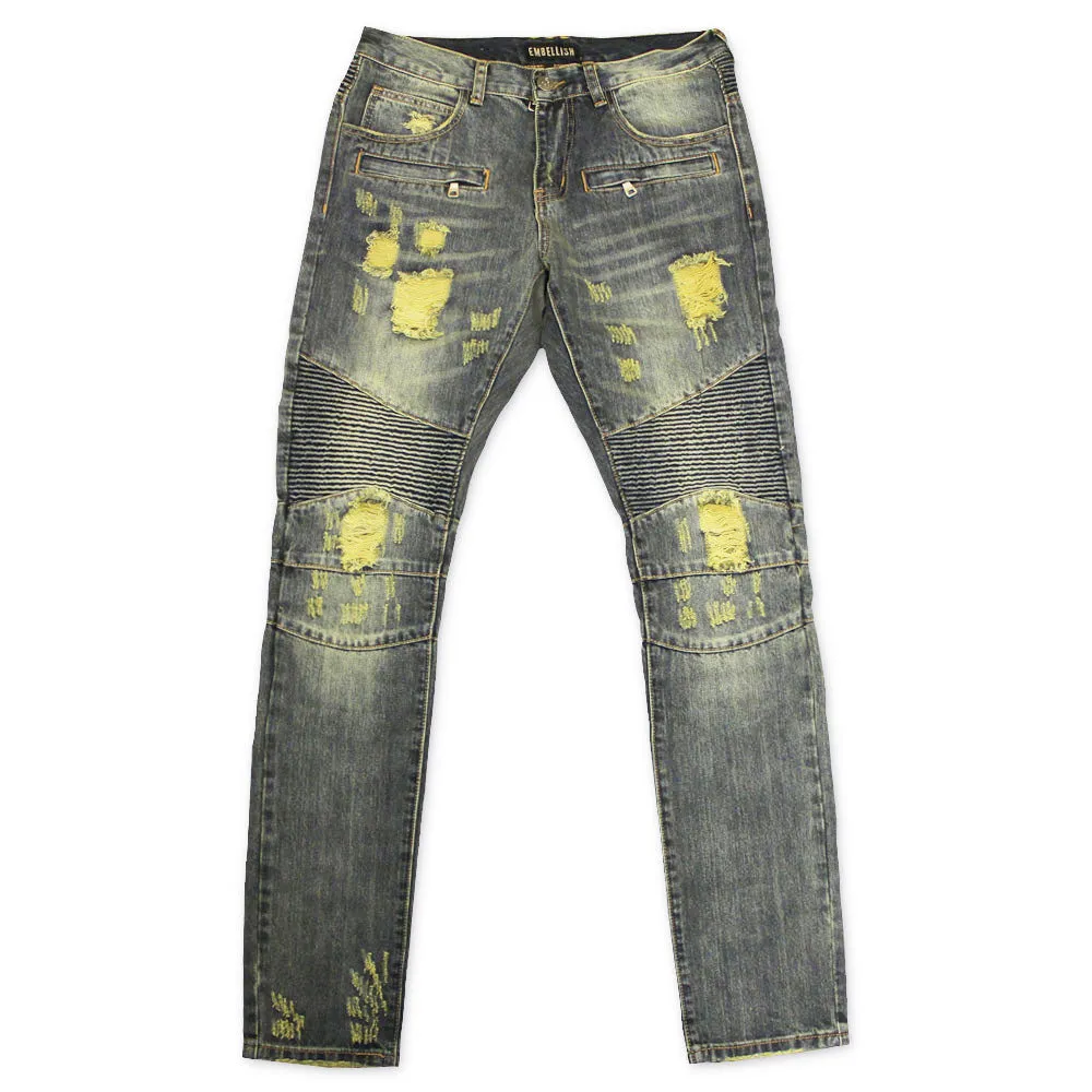 Embellish Lincoln Biker Denim Stone Wash Blue Biker Jeans