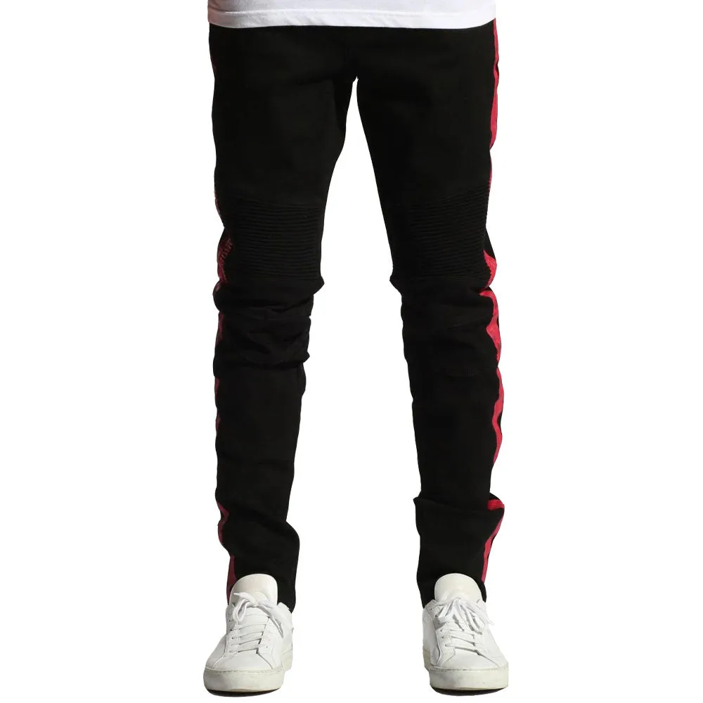 Embellish Racer Biker Denim With Red Contrast Side Stripe