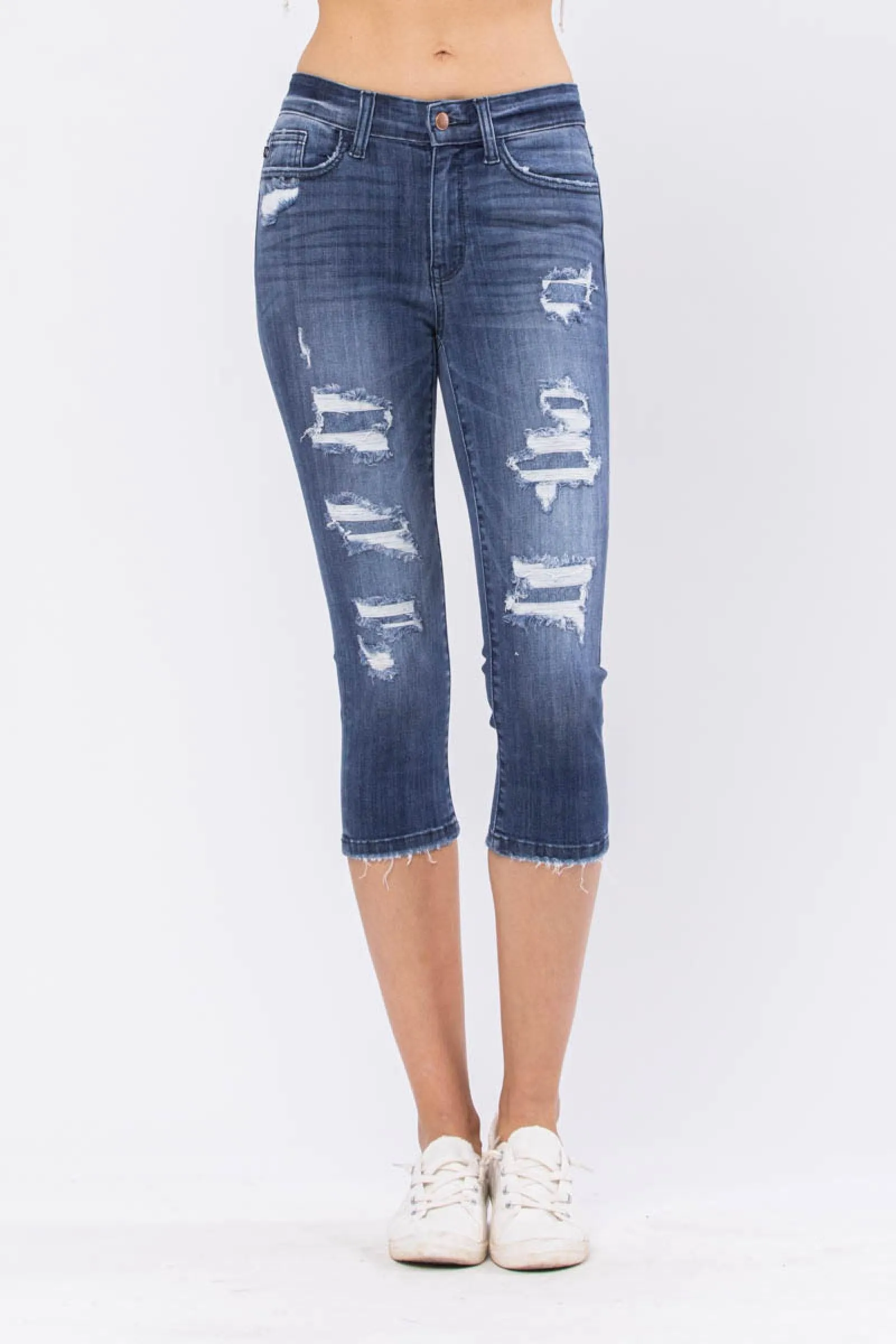 FINAL SALE - Mid Rise Contrast Patch Skinny Capri Jeans