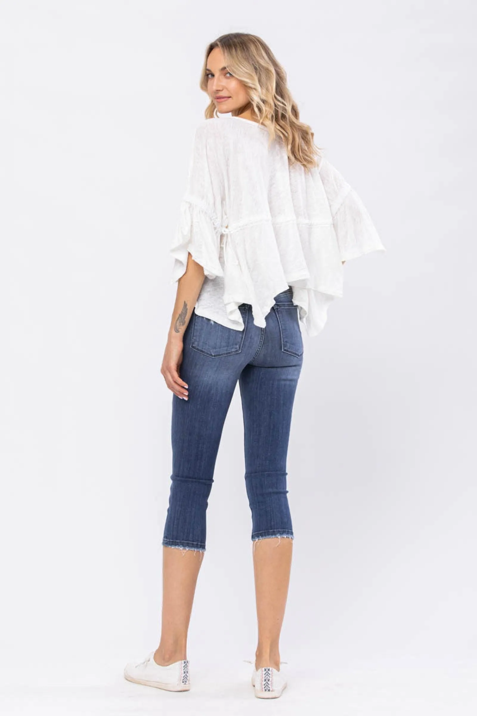 FINAL SALE - Mid Rise Contrast Patch Skinny Capri Jeans