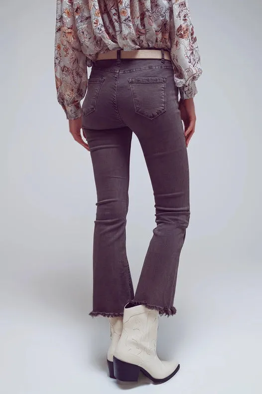 Flare Jeans With Raw Hem Edge In Dark Grey