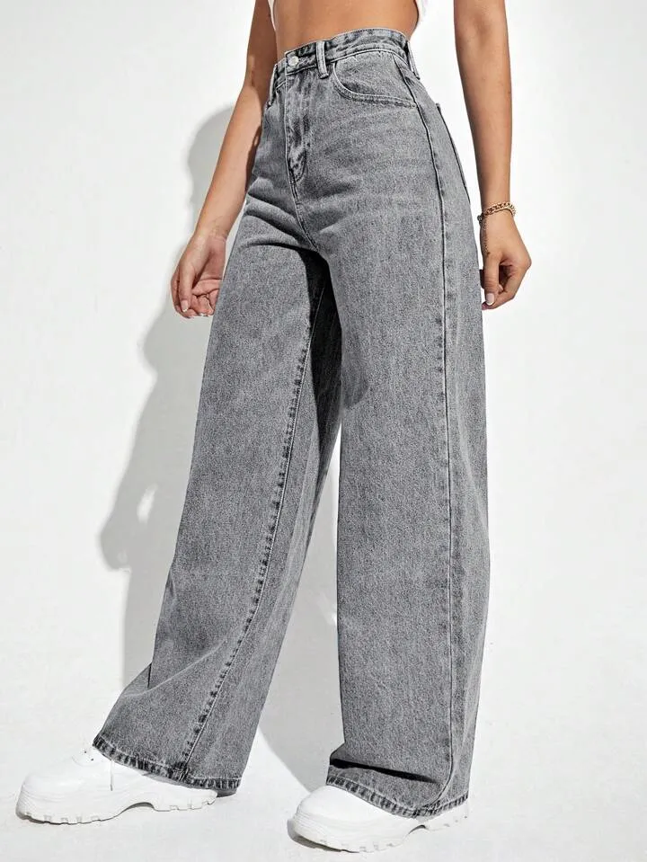 Foil Grey Wide Leg High Rise Jeans