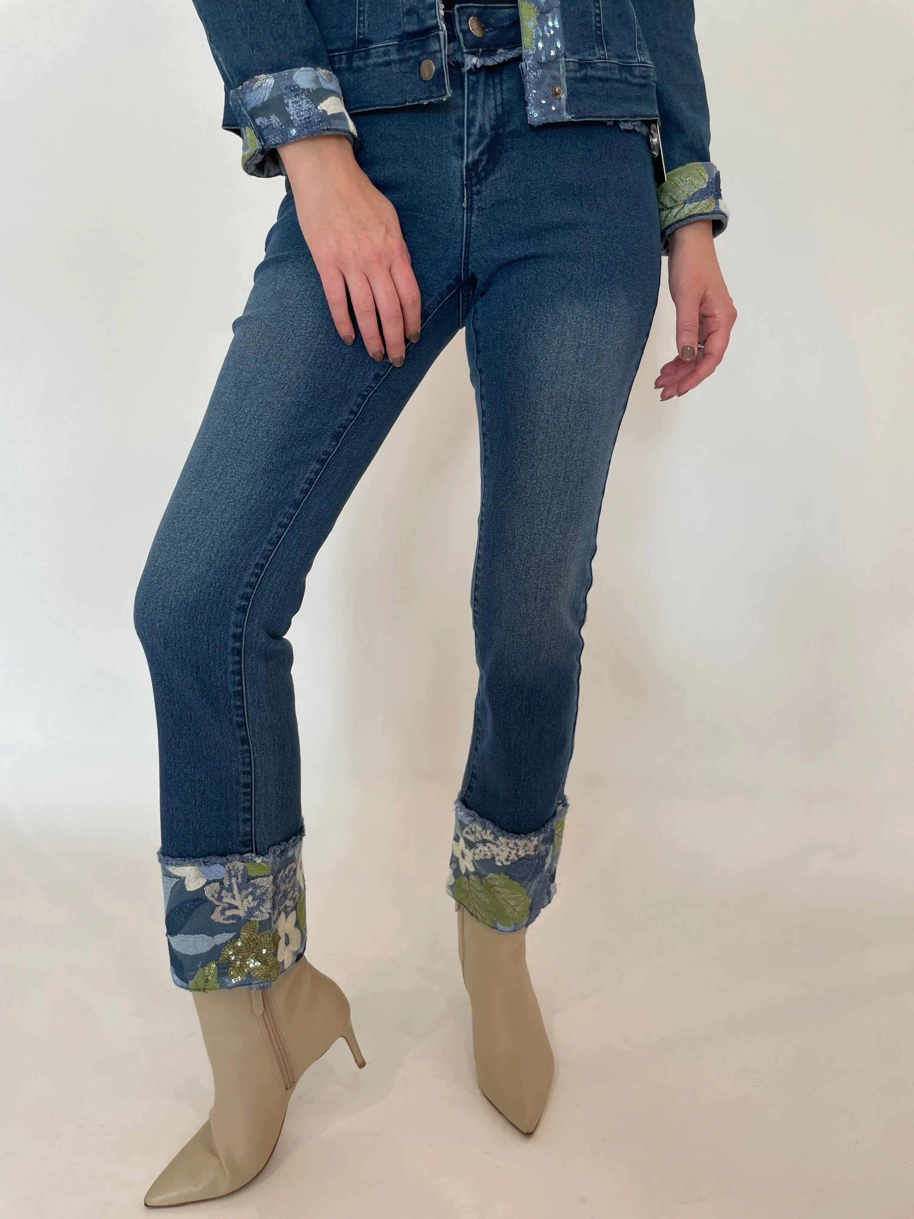 Gloria Sequin Fold Denim Jeans