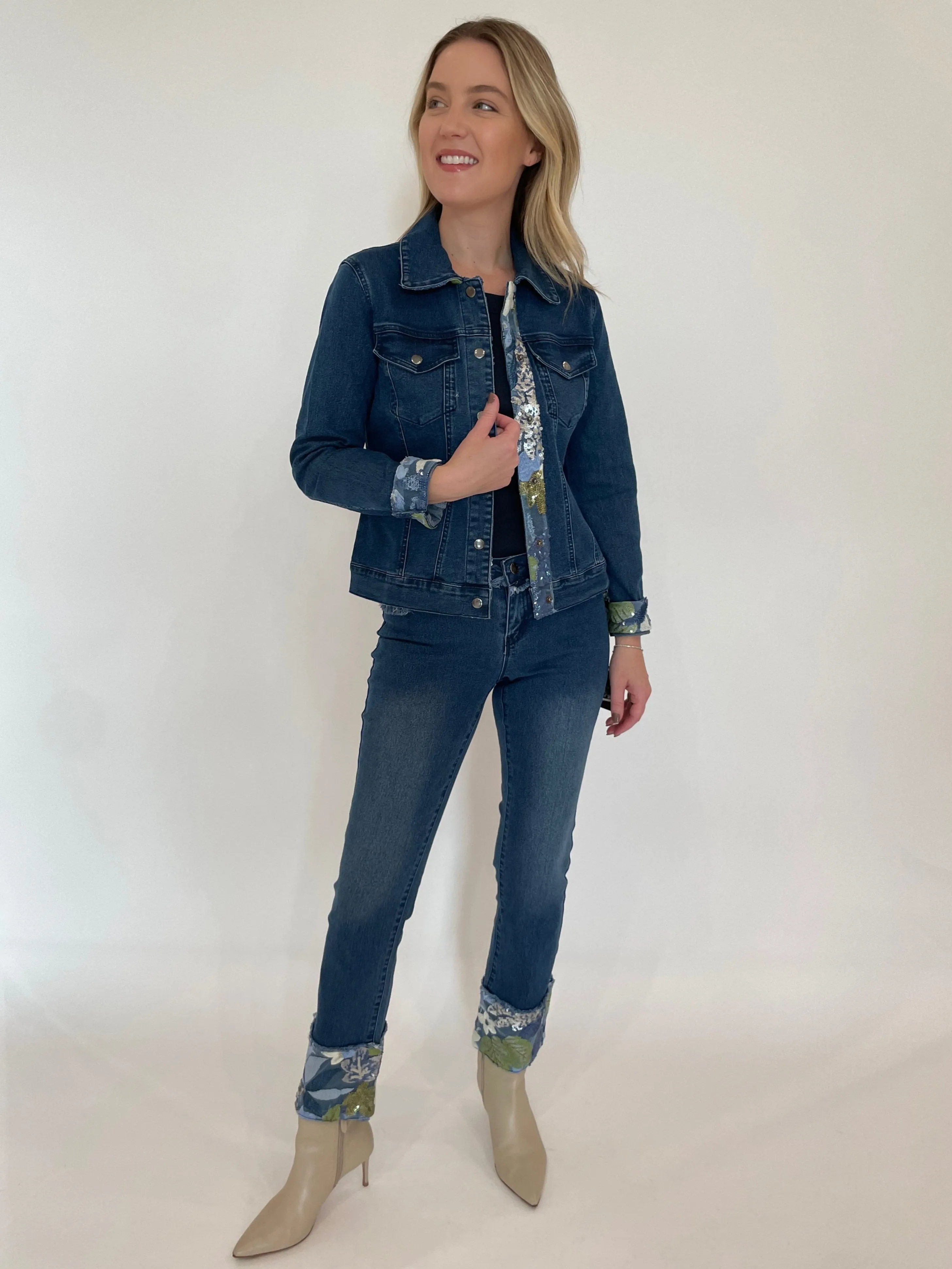 Gloria Sequin Fold Denim Jeans