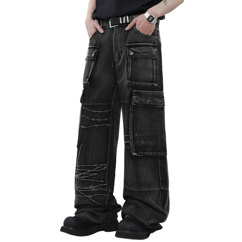 Gothic Cargo Wide-Leg Jeans