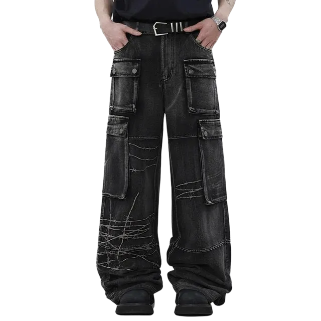 Gothic Cargo Wide-Leg Jeans