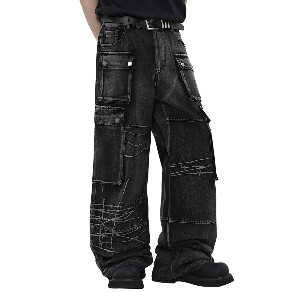 Gothic Cargo Wide-Leg Jeans