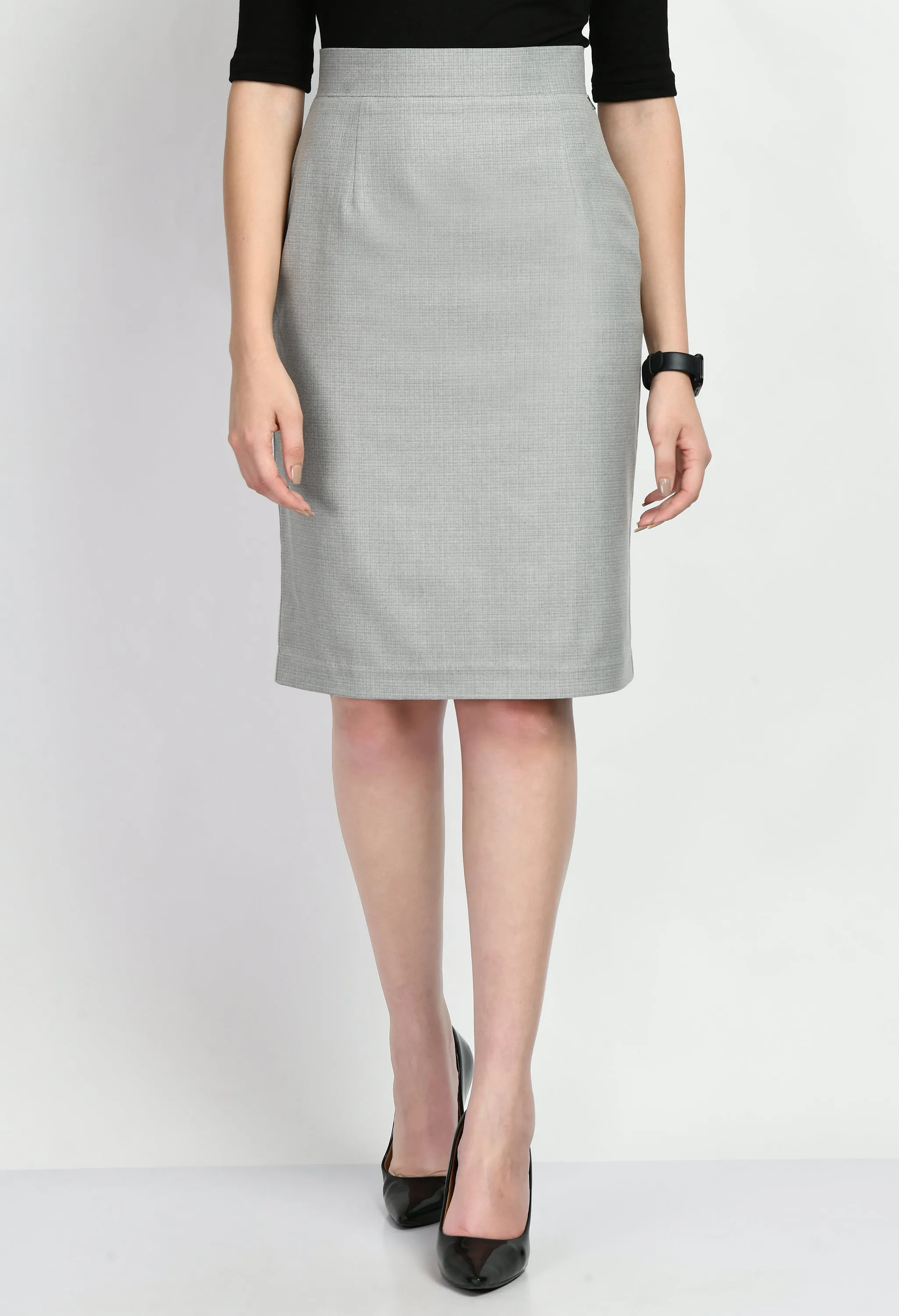 Grey Cotton Blend Empathy Checked Pencil Skirt