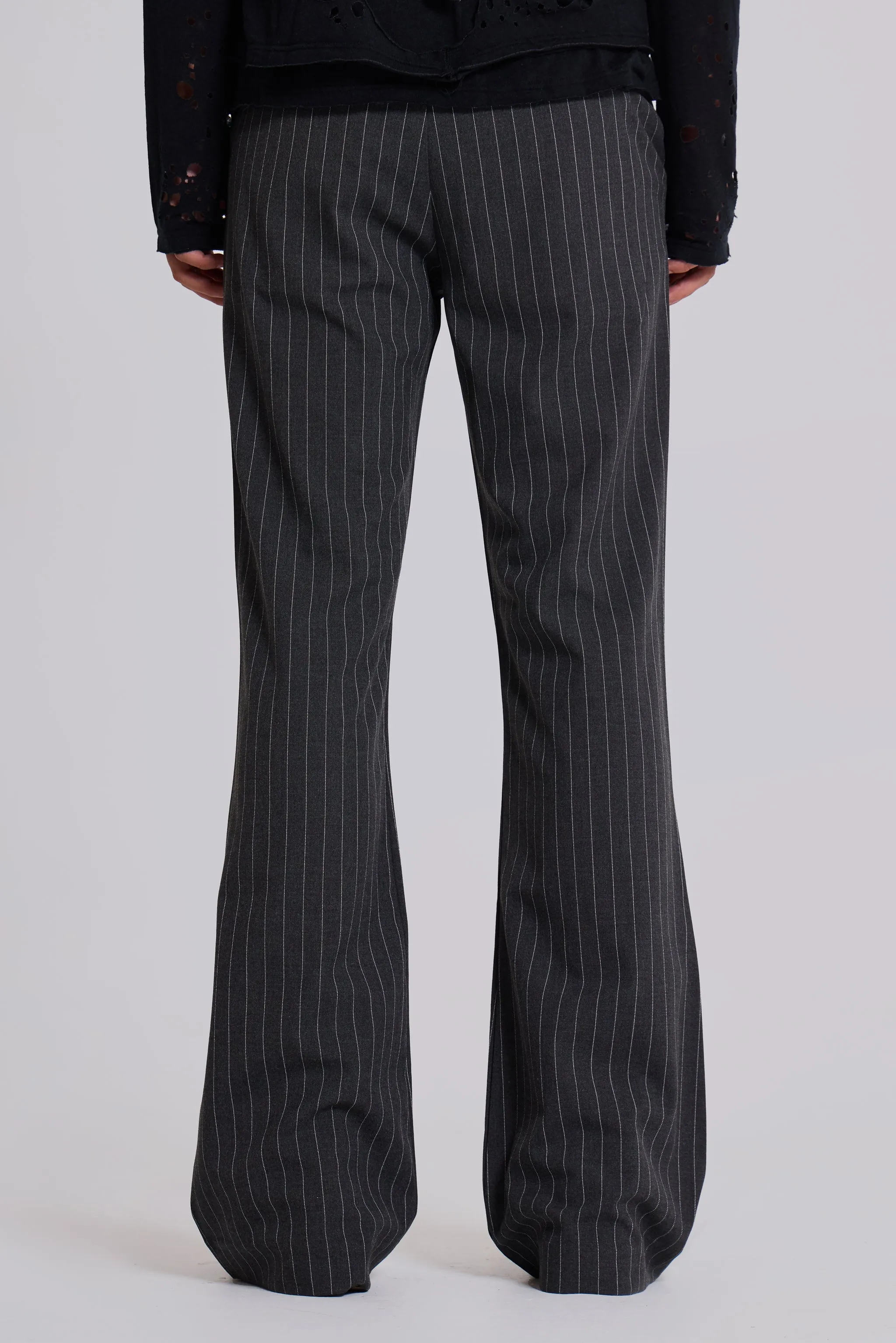 Grey Pinstripe Stacked Bootcut Suit Pants