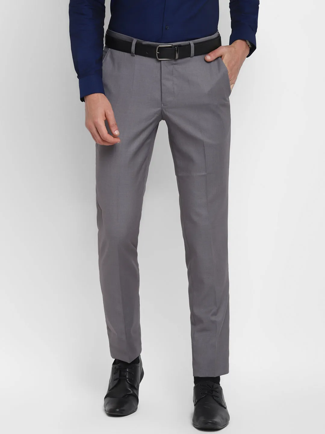 Grey Solid Slim Fit Trouser