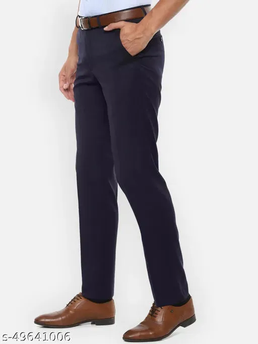 Haul Chic's Navy-Blue Polyster Blend Formal Trouser