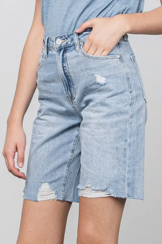 HI RISE PREMIUM BOTTOM HEM DISTRESSED  BERMUDA - Online Exclusive