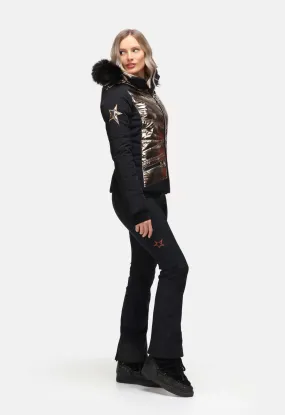 High Society Lani Softshell Ski Pant in Black and Caramel