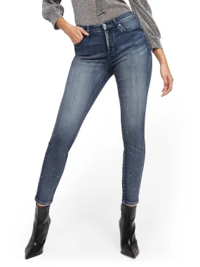 High-Waisted Curvy Super-Skinny Jeans - Rhinestone Accent