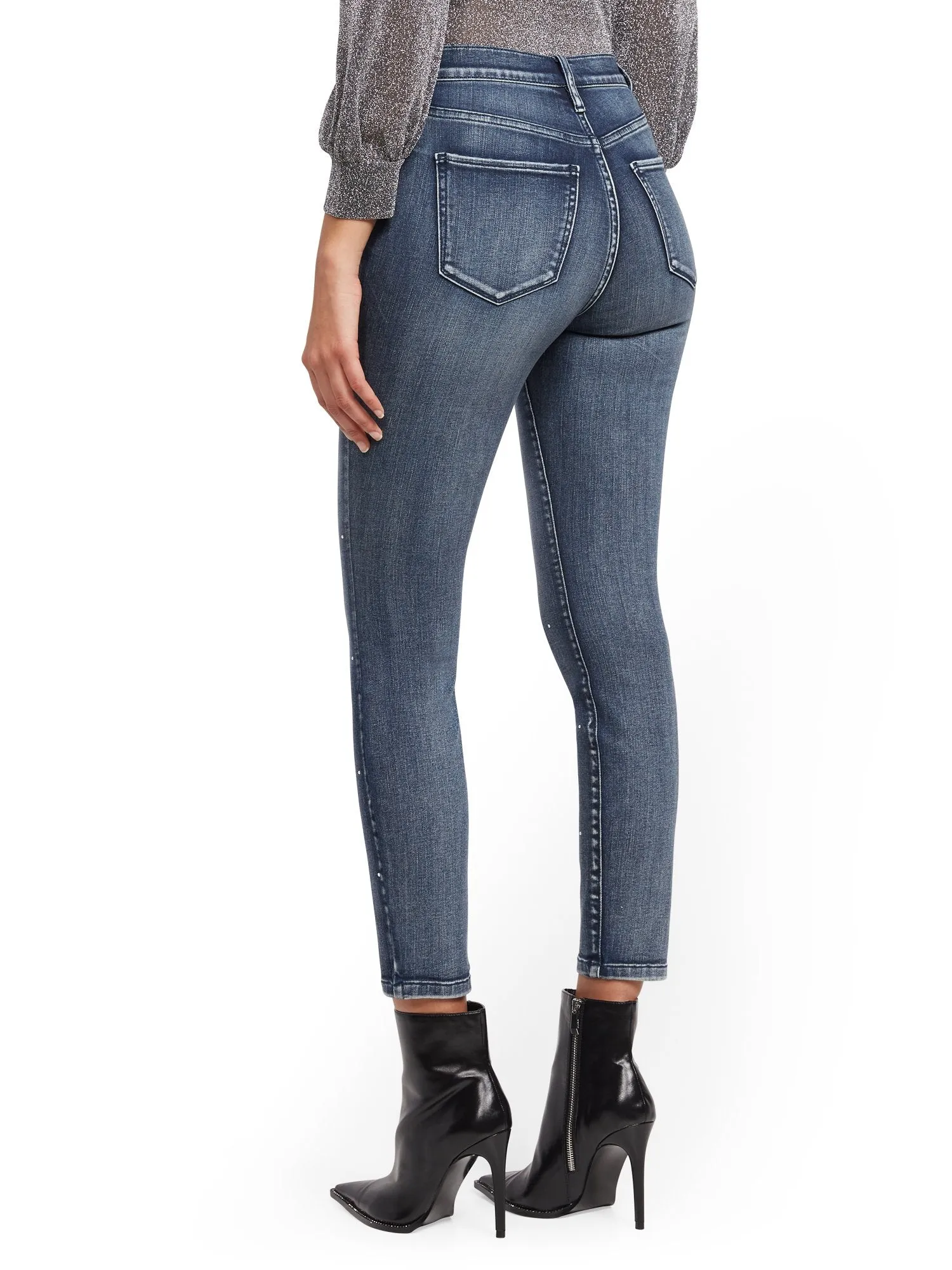 High-Waisted Curvy Super-Skinny Jeans - Rhinestone Accent