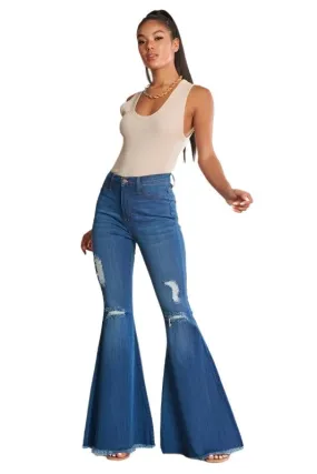 High Waisted Distressed Flare