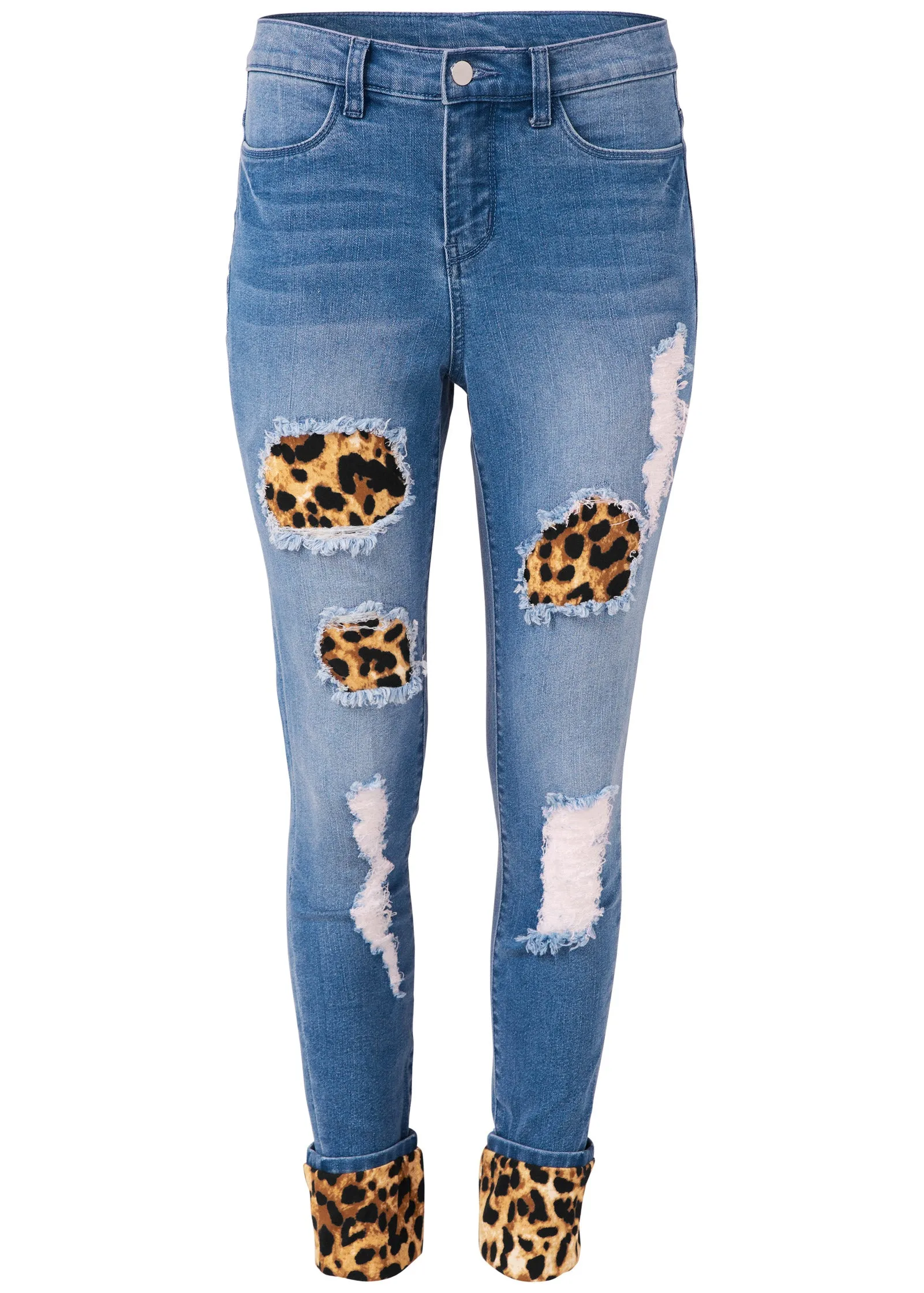 Leopard Cuffed Jeans - Light Wash