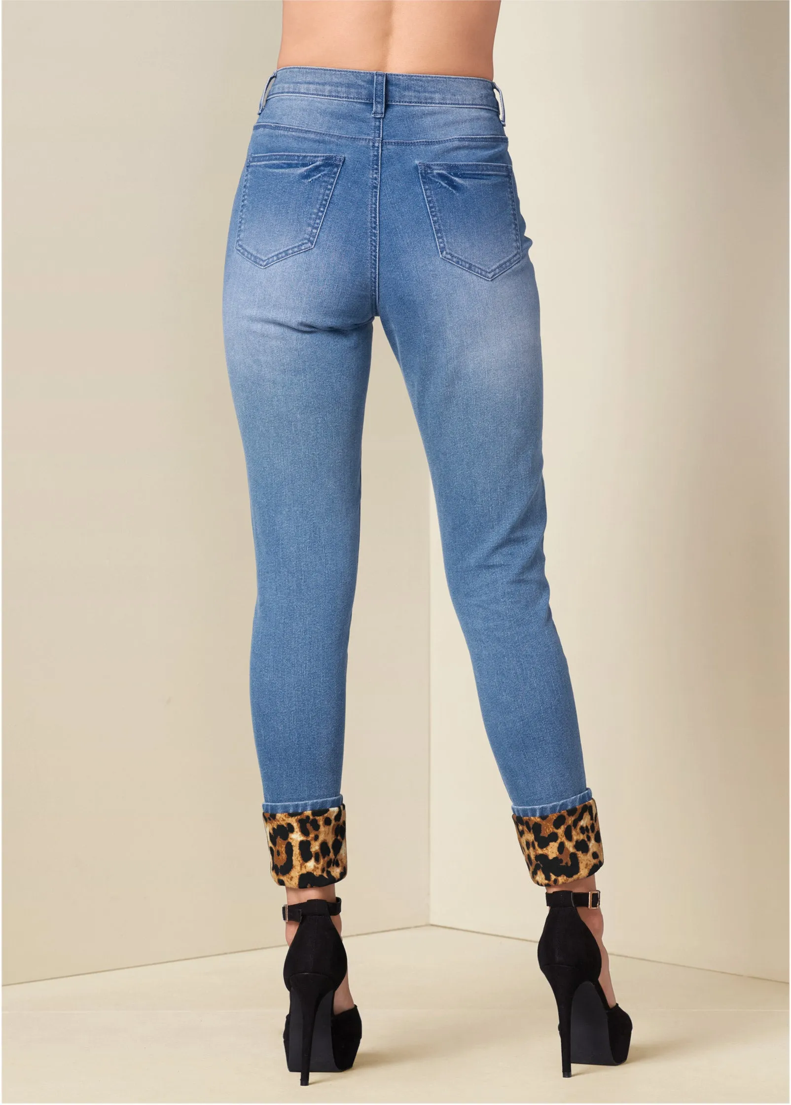 Leopard Cuffed Jeans - Light Wash