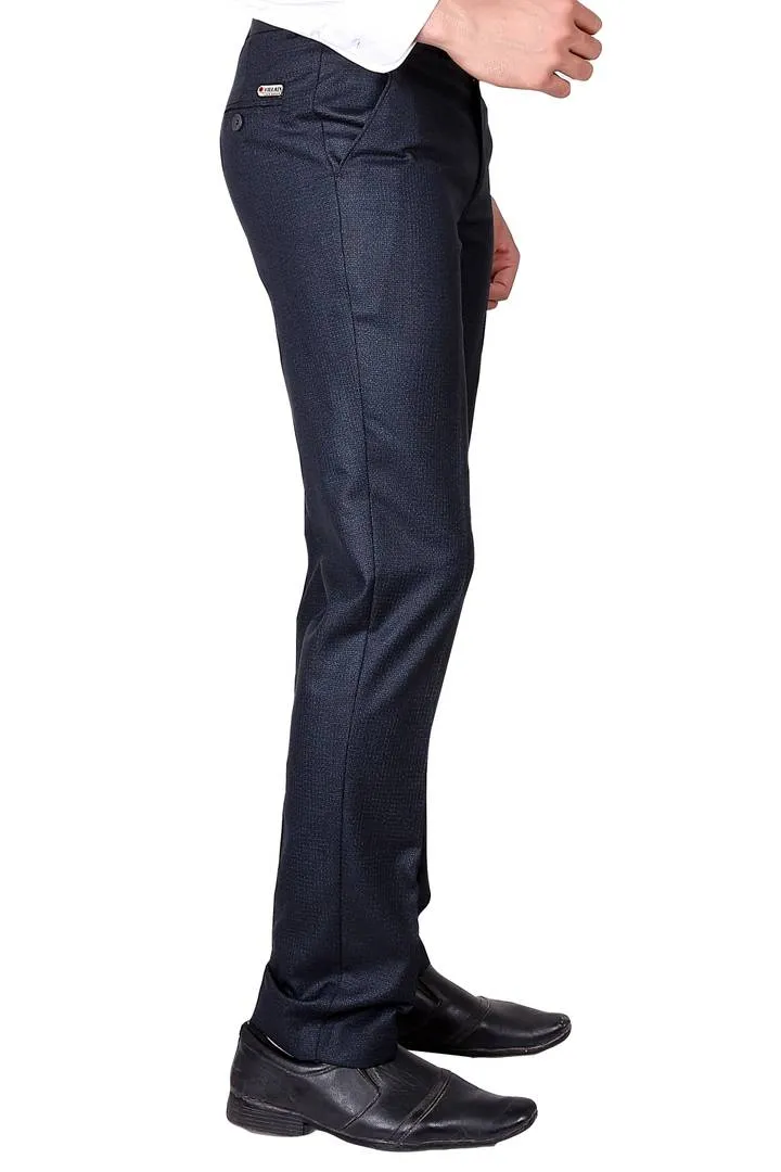 Men's Blue Polyester Blend Solid Mid-Rise Formal Trouser