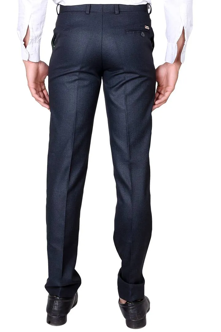 Men's Blue Polyester Blend Solid Mid-Rise Formal Trouser