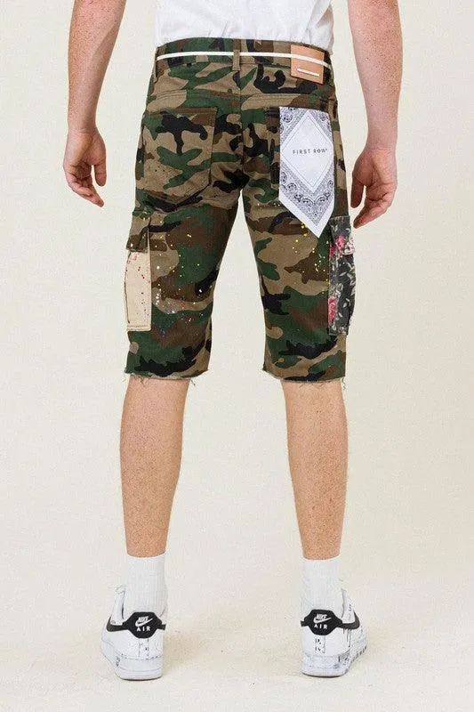 Mens Flower Patch Camo Cargo Shorts