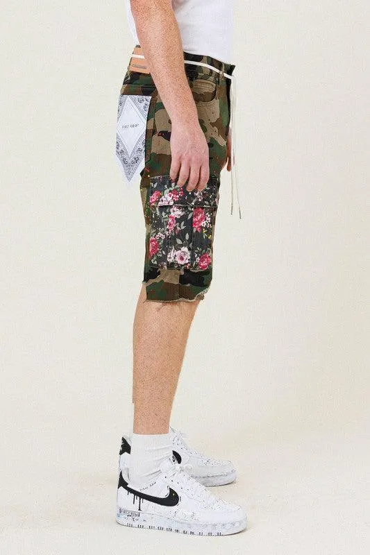 Mens Flower Patch Camo Cargo Shorts