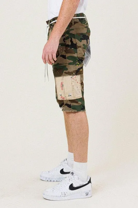 Mens Flower Patch Camo Cargo Shorts