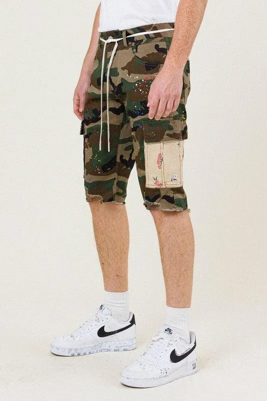 Mens Flower Patch Camo Cargo Shorts