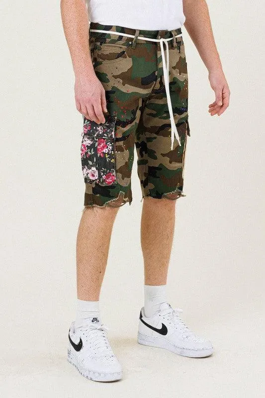 Mens Flower Patch Camo Cargo Shorts