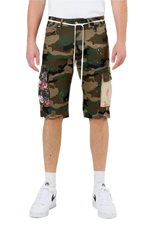 Mens Flower Patch Camo Cargo Shorts