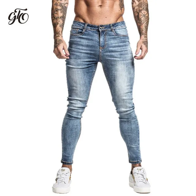 Mens Super Skinny Jeans Non Ripped Stretch Pants Elastic Waist