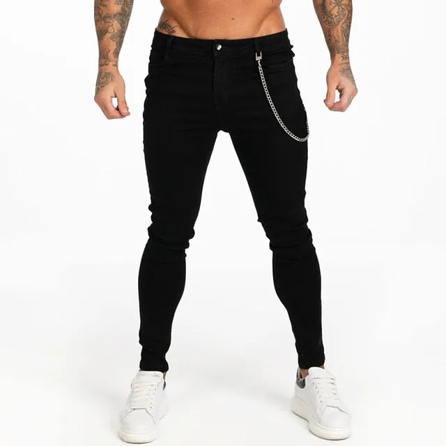 Mens Super Skinny Jeans Non Ripped Stretch Pants Elastic Waist